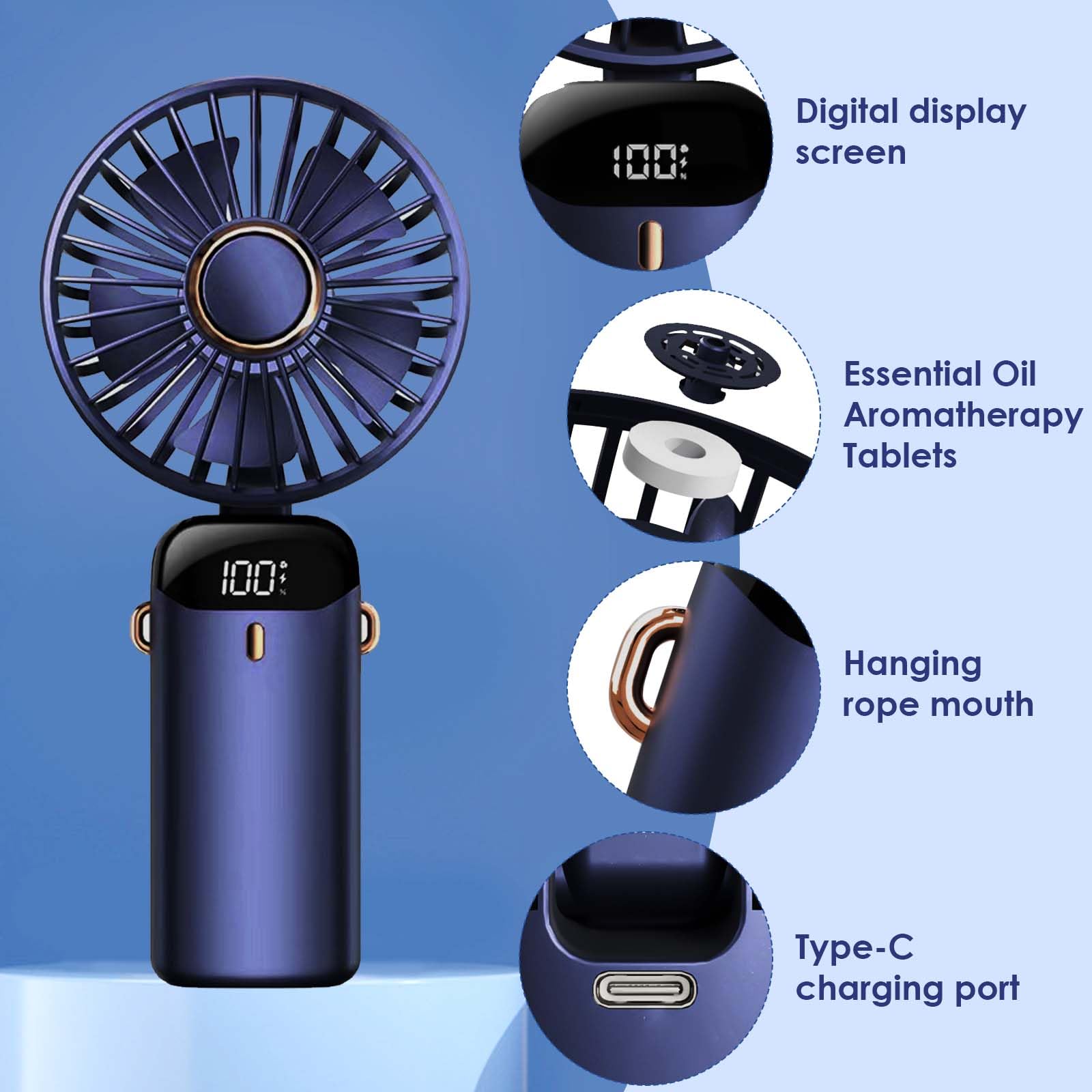 Jsdoin Mini Ventilateur Portable USB Rechargeable - 3 Vitesses, Pliable, Silencieux Pour Bureau, Voyage, Camping, Maison Et École