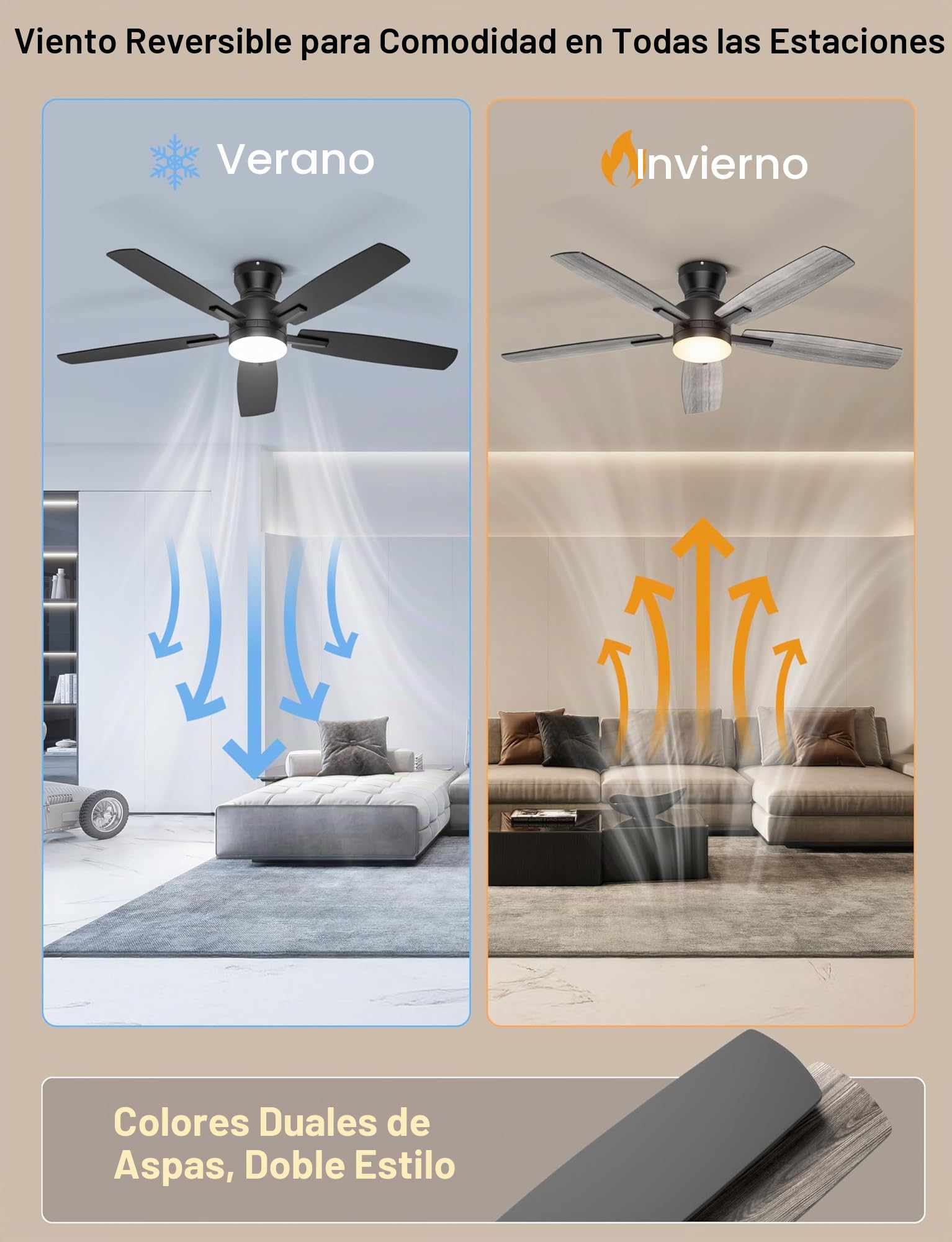 Ohniyou 132 cm Ventilador de Techo con Luz Silencioso, Control Remoto/APP, Luz Regulable, Ventiladores de Techo Moderno Reversible para Dormitorio Sala de Estar Terraza Interior Exterior, Negro