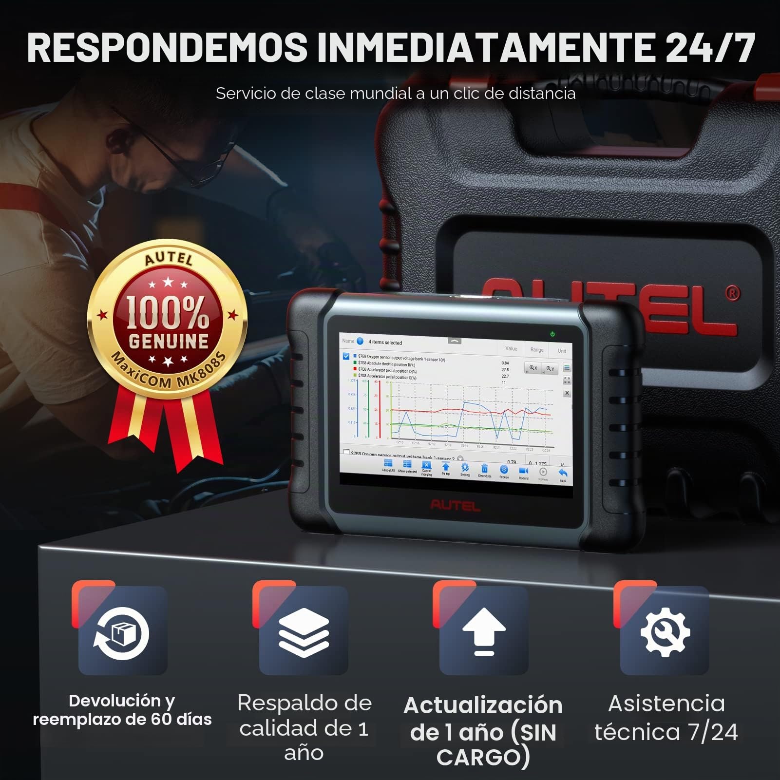Autel MaxiCOM MK808S Herramienta de Diagnóstico,Bidireccional Control, Igual Que MK808BT Pro/MX808S, Prueba Activa, 28+ Servicios, Todos los Sistemas, FCA,AutoAuth,IMMO, Actualizado de MK808 MX808