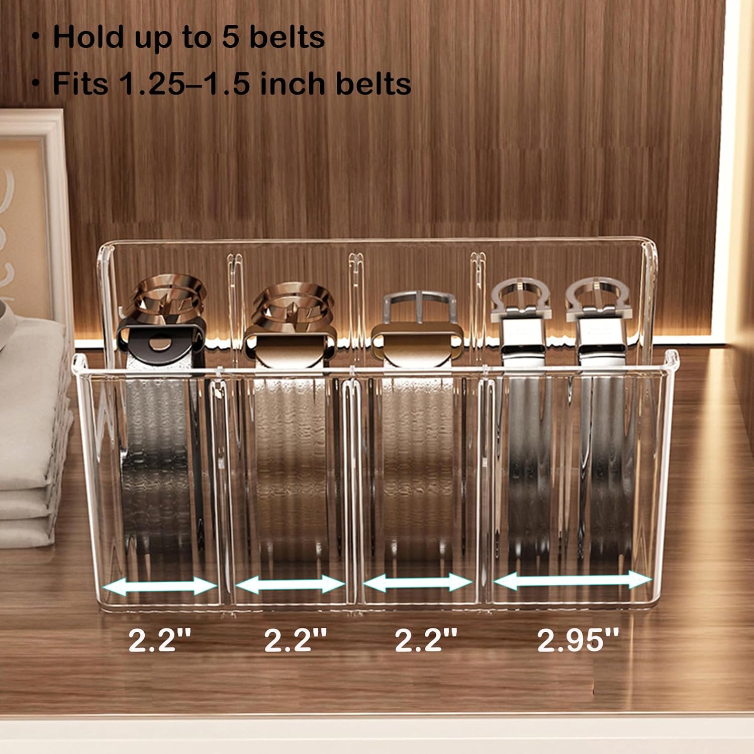 Drawer Belt Organizer for Men –Semi-clear Belt Storage Box for Dress & Leather Belts, Closet Drawer Organization, Holds Up to 10 Belts
