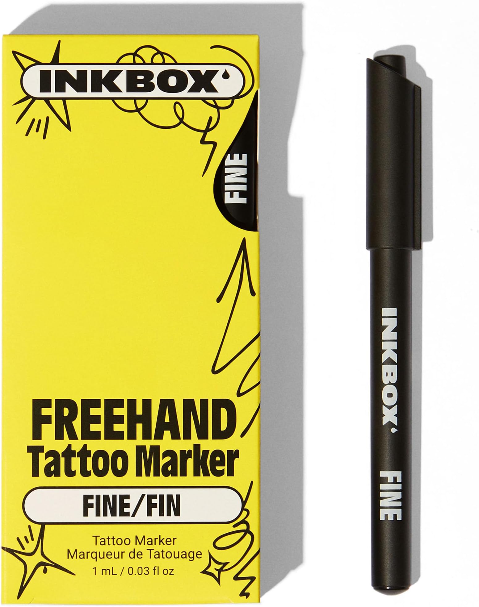 inkbox Freehand Tattoo Marker - Fine, Draw on Skin, Long-Lasting 1-2 Weeks, Temporary Tattoo Pen, For All Artists, Water Resistant For Now Ink - Fades Naturally, 1-Pack - Fine-Tip Marker
