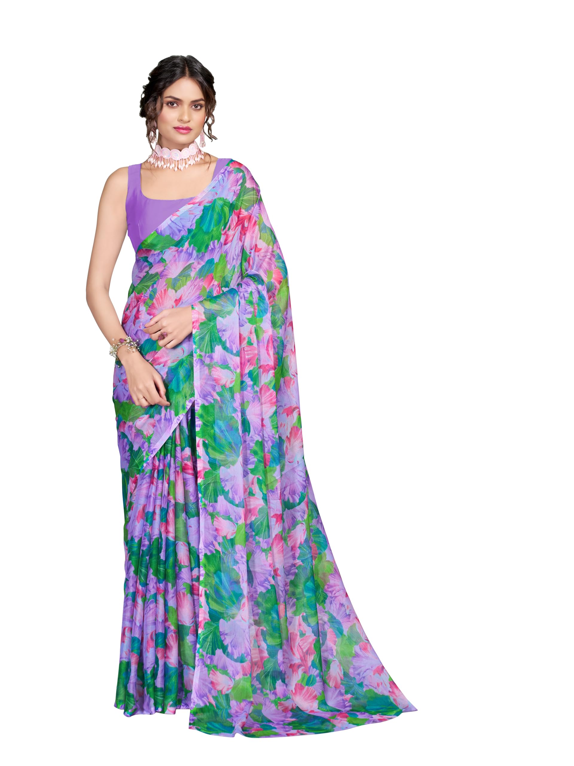 Chiffon All-Over Floral Printed Lightweight & Elegant Saree-image-48