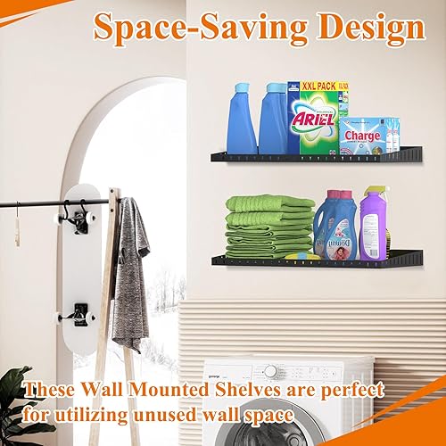 Miniatura 6 de PEKGRIL Paquete de 2 estantes de pared de garaje, estantes de garaje resistentes de 1 x 2 pies, estantes de almacenamiento montados en la pared para