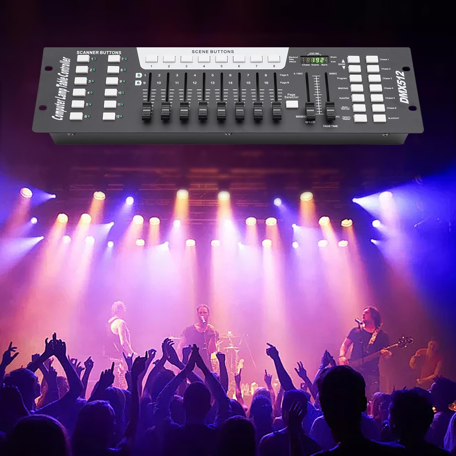 DMX - Controlador de luz DMX de 192 canales con pantalla LED HD, controlador de luz DJ, 240 escenas, 6 controladores programables DMX512 para consola KTV DJ, espectáculos de luz para fiestas