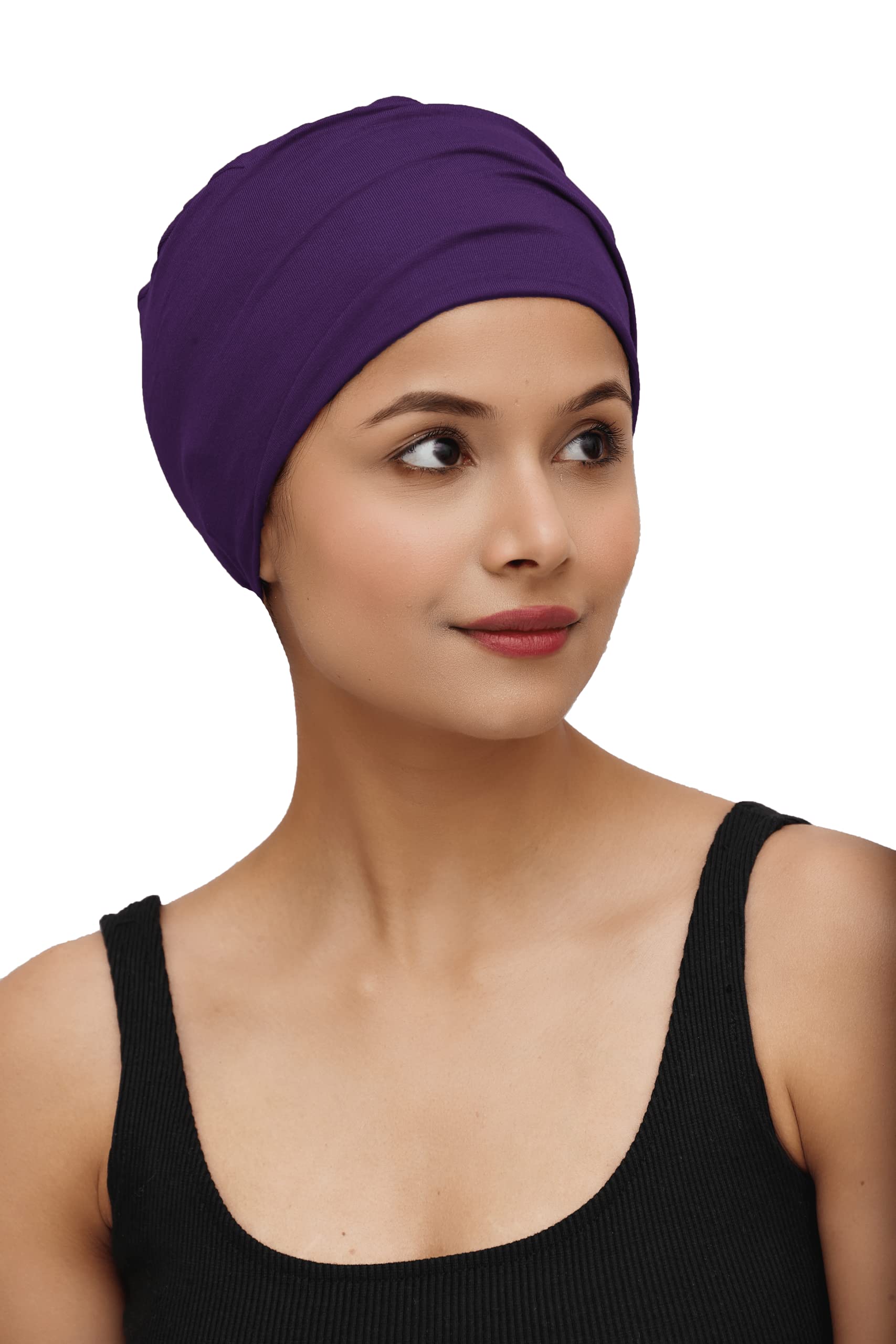 The Headscarves Women Silky Soft Bamboo Viscose Sleep Cap for Hair Loss Chemo Headwear Skull Cap Free Size (Multicolor) (HS3_Purple) 1