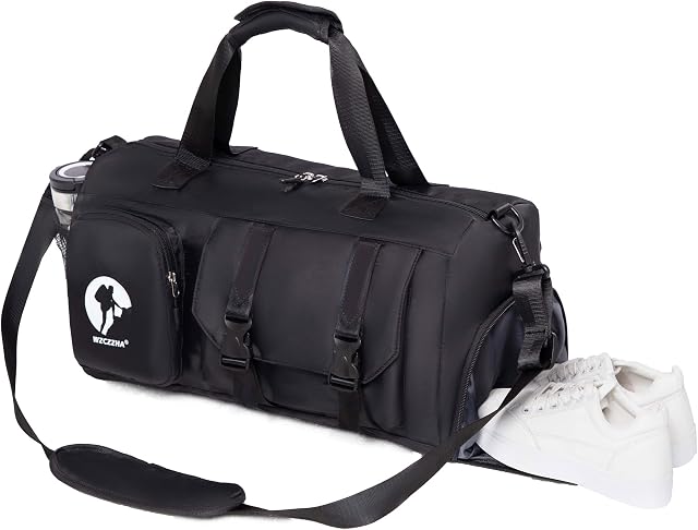 Gym Bag for Men and Women Small - 18.5"×9.5"×9" Duffel Travel Bag with Compartment, Gymnastics Equipment Bags, Black, Medium, Fashion