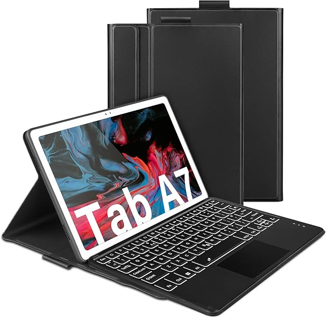 Backlit Touchpad Keyboard Case for Samsung Galaxy Tab A7 10.4", Detachable Bluetooth Keyboard 7 Colors Backlight UK Layout with Case and Trackpad for Samsung Tab A7 2020 (SM-T500,T505,T507), Black