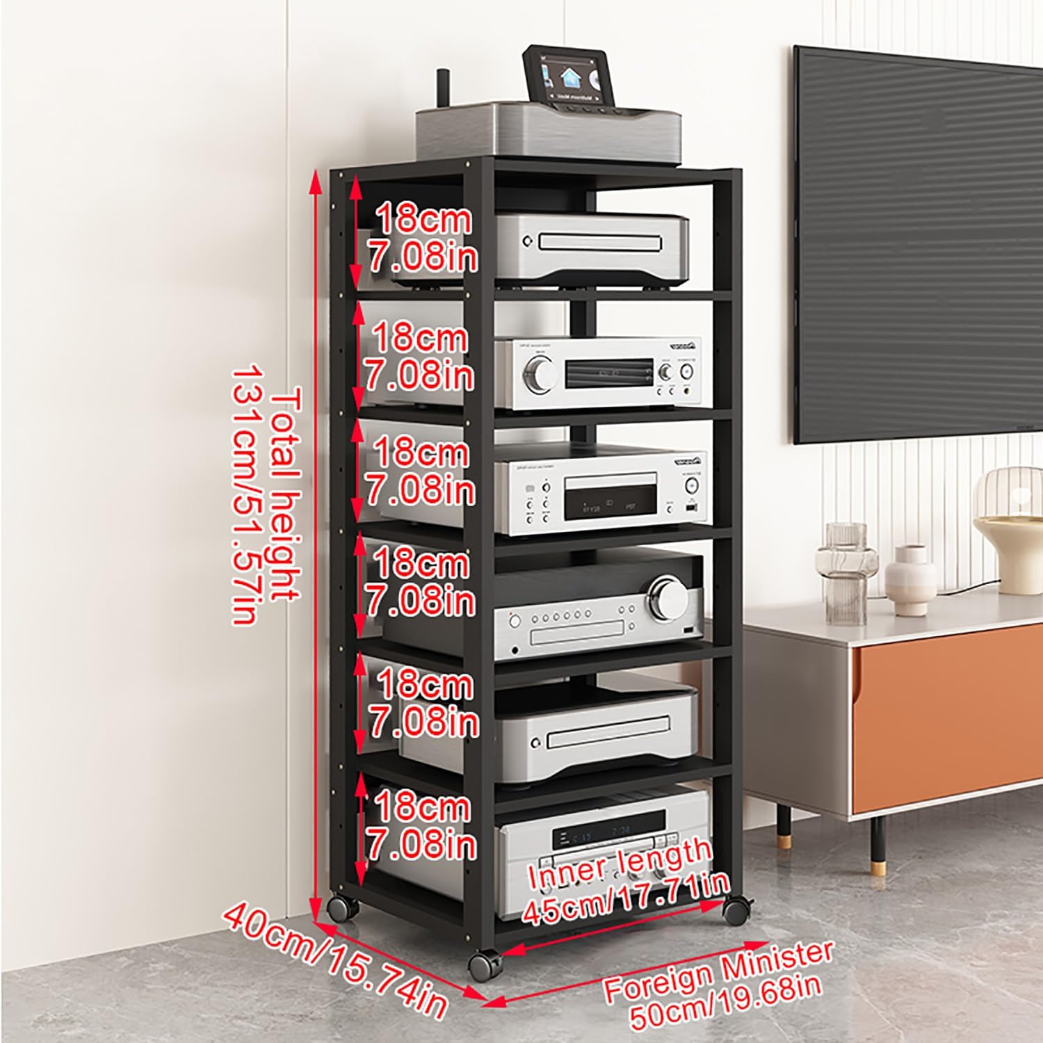 Supporto per console di gioco moderno Mid-Century, torre e mensola per DVD, mensola angolare per soggiorno e giradischi da gioco (50,2 x 40 x 131 cm)