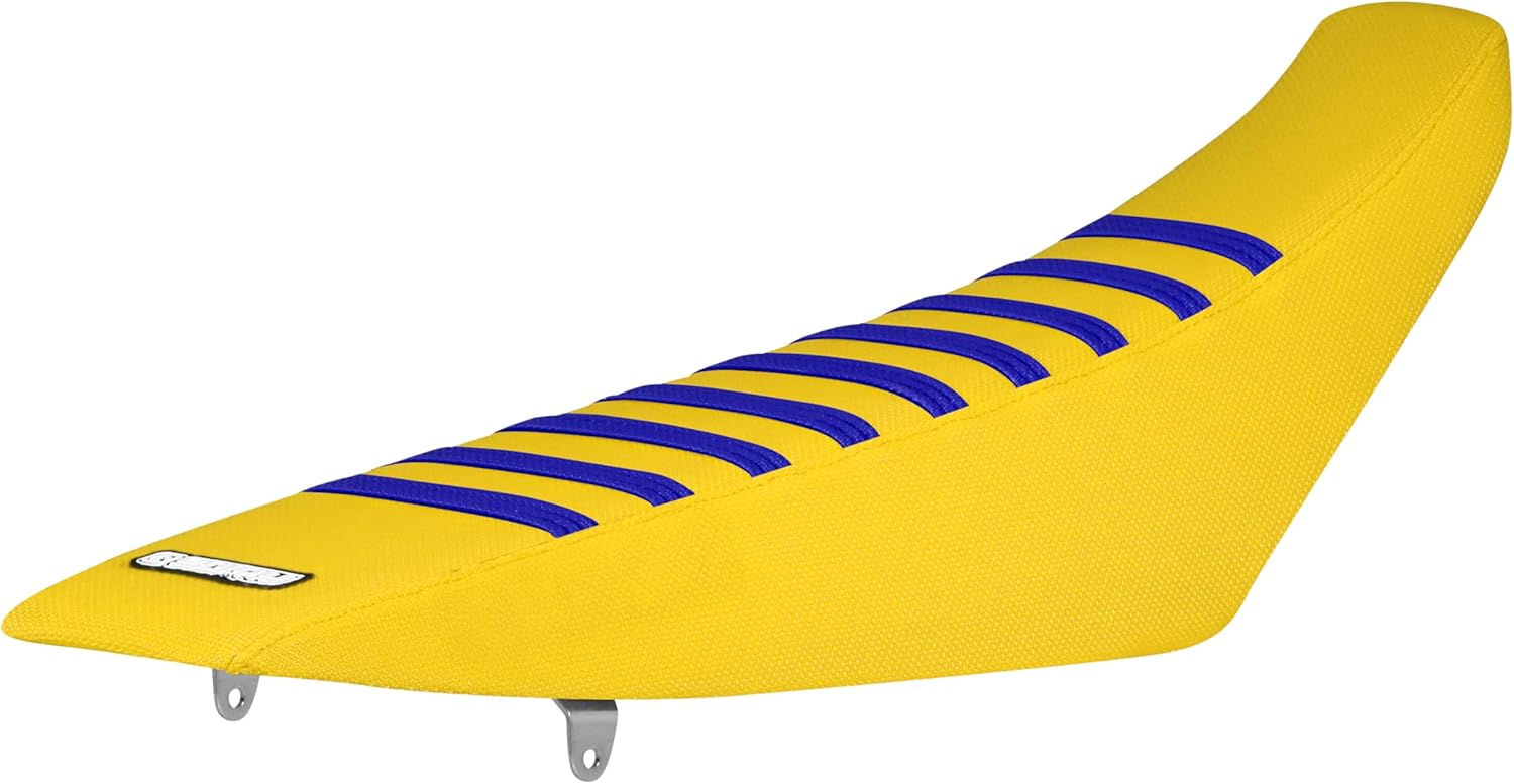 Enjoy Mfg Seat Cover - Compatible with Suzuki 2008-2017 RMZ450 RMZ 450 - All Yellow/Blue Ribs #42 Logo