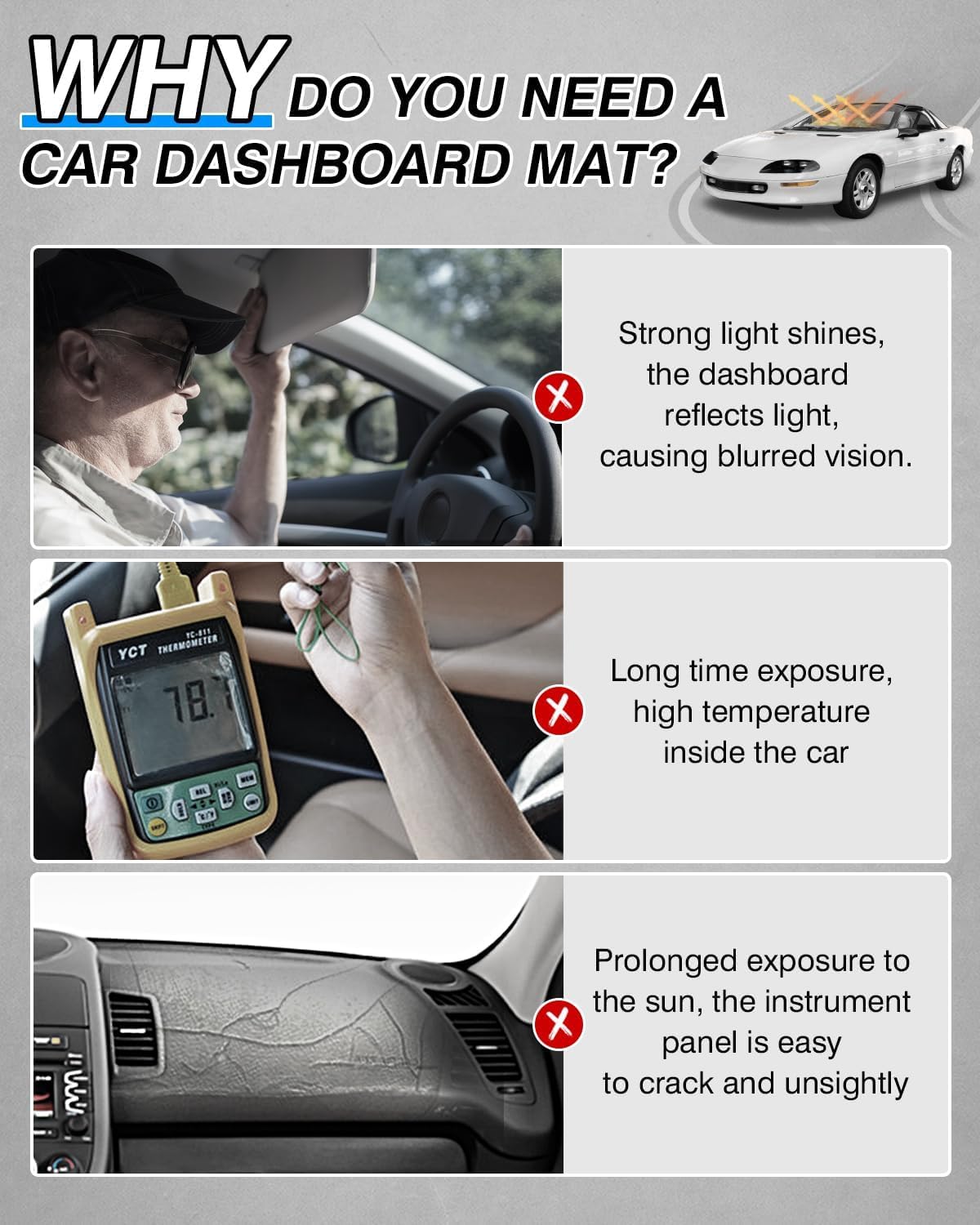 CARTIST Dash Cover Compatible with Chevy Chevrolet Camaro 1997 1998 1999 2000 2001 2002 Accessories Dashboard Cover Mat Non-Slip Carpet Sunshield Glare UV Rays Protector