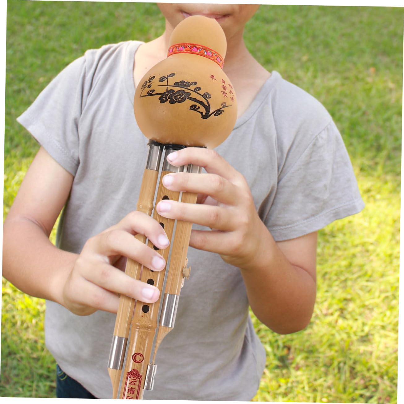 ibasenice Handgefertigte Bambus Hulusi C-dur Leicht zu Lernen Reiner Klang Chinesisches Musikinstrument mit Taschensaxophon Holz Zufälliger Stil