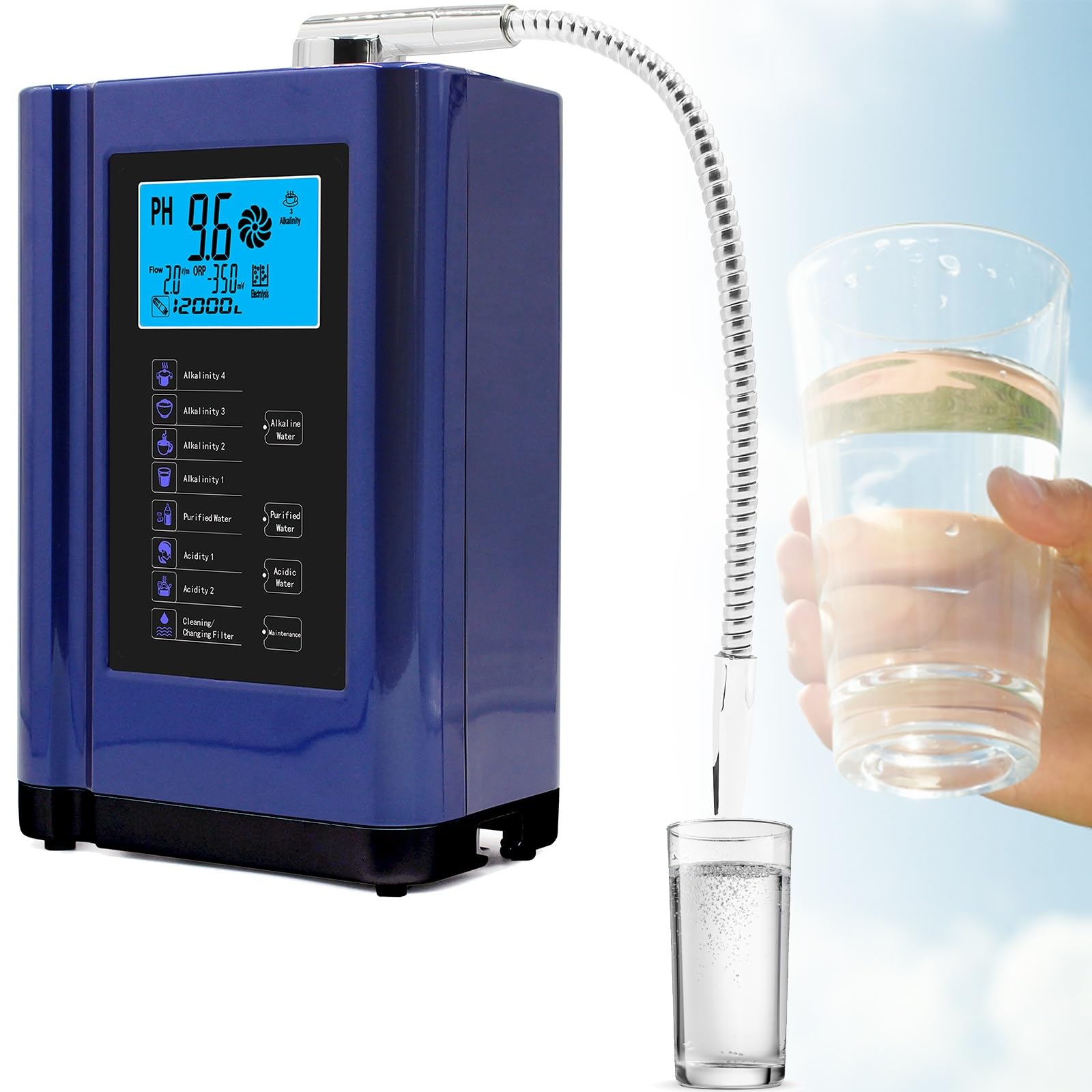 Macchina Ionizzatore e purificatore Acqua alcalina,purificatore per Macchina generatore di idrogeno per la casa,Filtro per Acqua Potabile alcalina acida Domestica(Blue)
