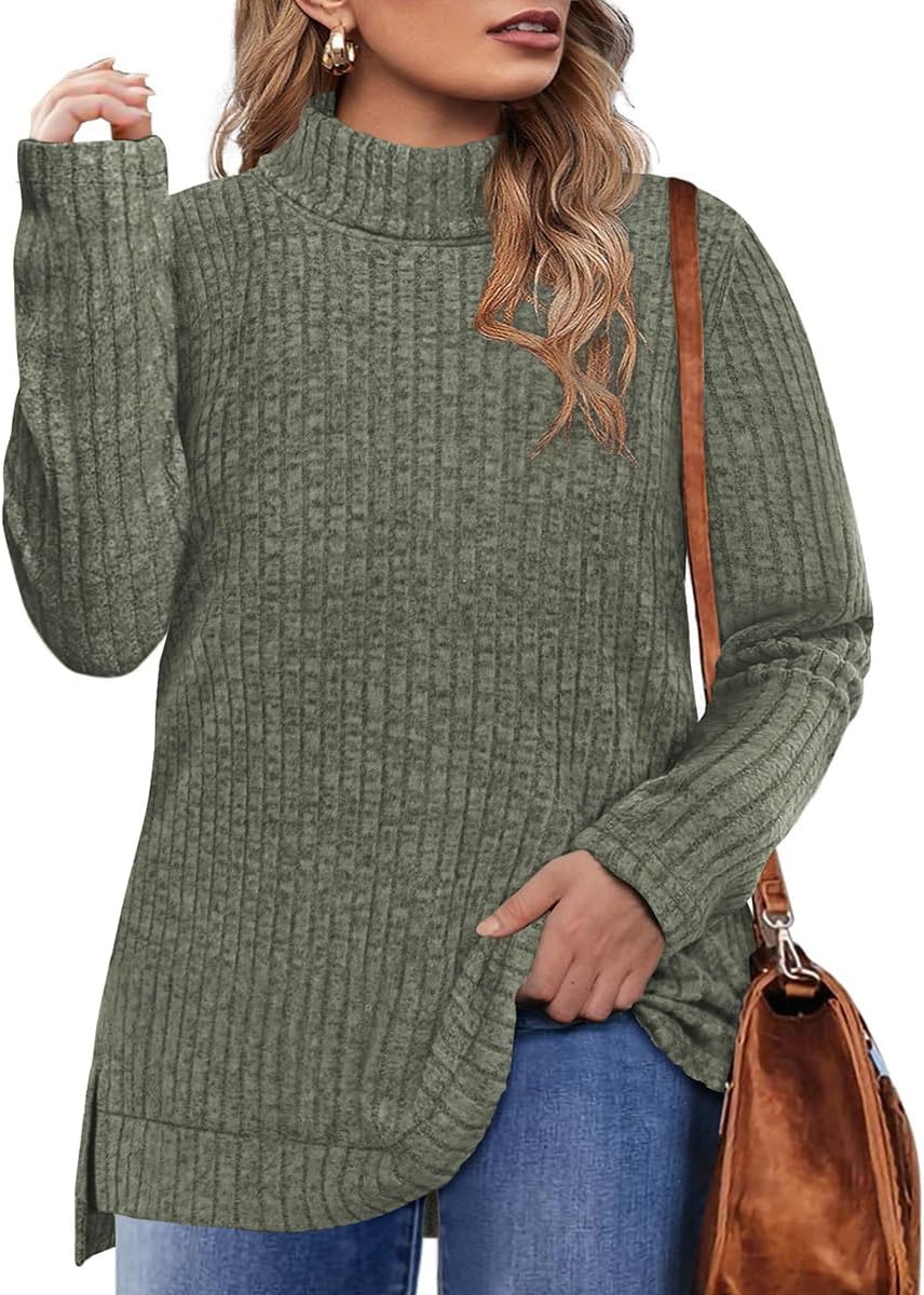 CARCOS Womens Plus Size Tops Long Sleeve Shirts Round/V Neck Tunics Solid Casual Lightweight Pullover Sweaters Fall XL-5XL