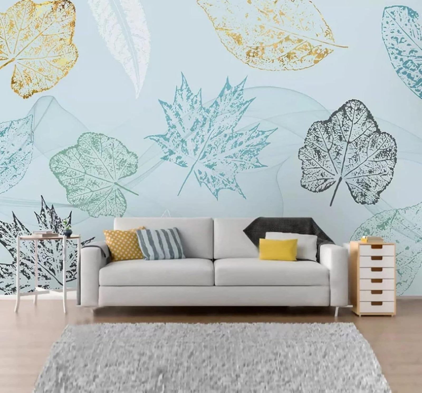XLMING Abstract Fresh Minimalist Hand Drawn Leaves 3D Wallpaper Luxury Home Dining Decor Paste Sofa Living Room The Wall for Bedroom Mural-400cm×280cm