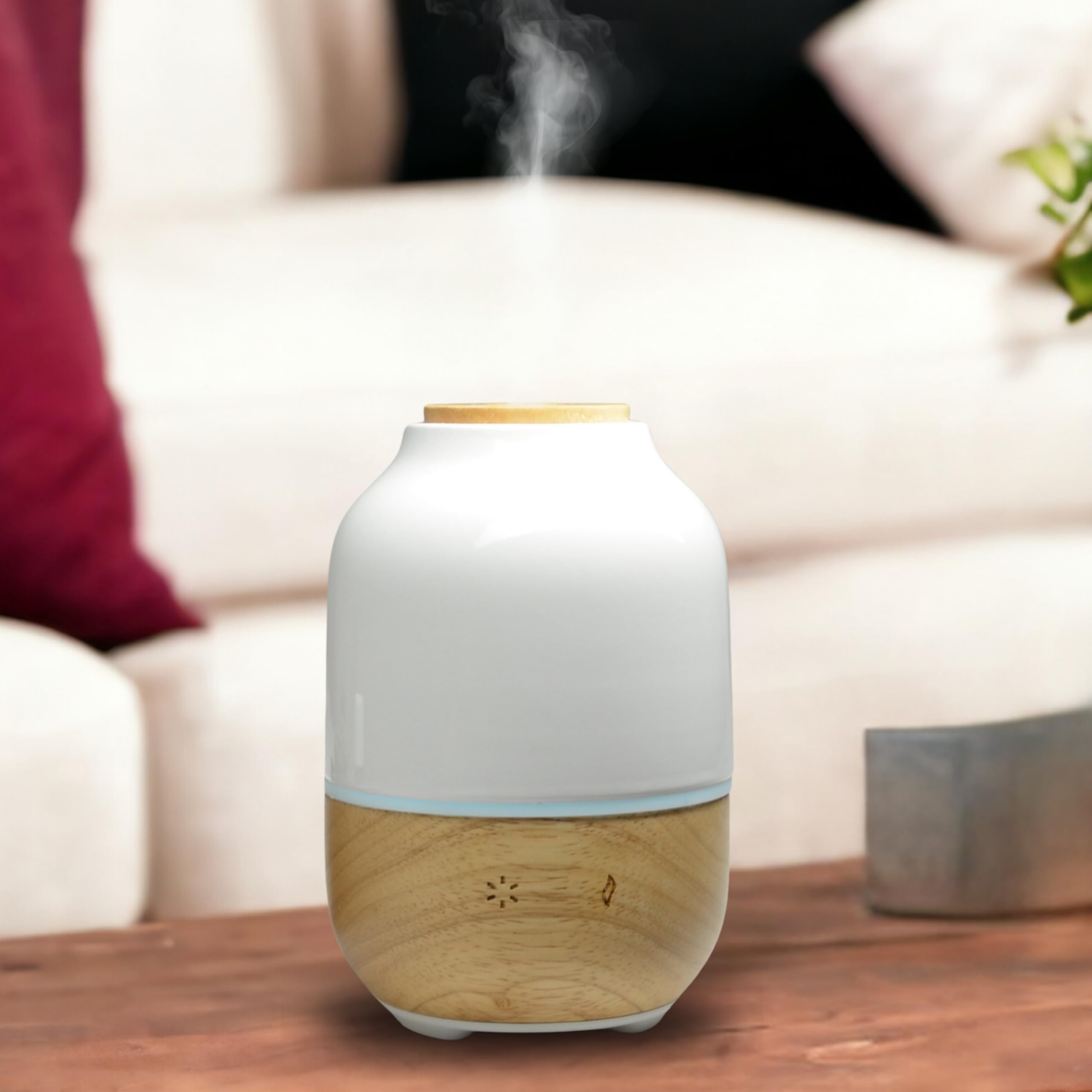 Zen’Arôme - Diffuseur d’Huiles Essentielles Ultrasonique Purisia (Jusqu’à 40 m²) - Diffusion à Froid pour l’Aromathérapie - Mode Continu ou Alterné - Éclairage Multifonction - Céramique et Bois