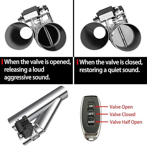 Miniatura 2 de Peastorm Recorte de escape eléctrico de 2.5 pulgadas con kit de válvula de escape de silenciador de codo (1 control remoto inalámbrico, 1 válvula)