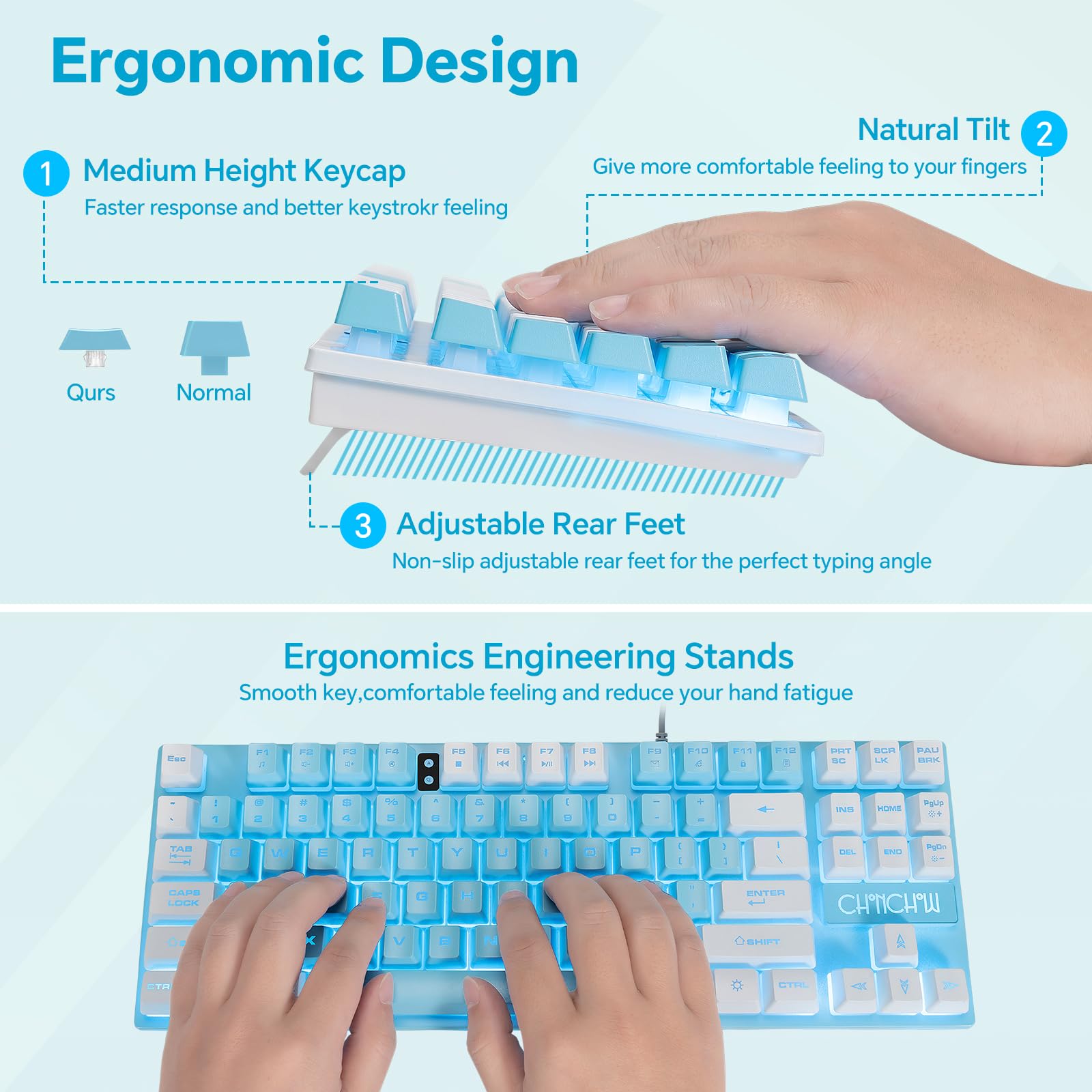 Teclado y mouse azules, 87 teclas TKL USB con cable LED retroiluminado | Ratón RGB de 800-3200 DPI, combo de mouse y teclado azul para PS4, PS5, PC, laptop, Mac