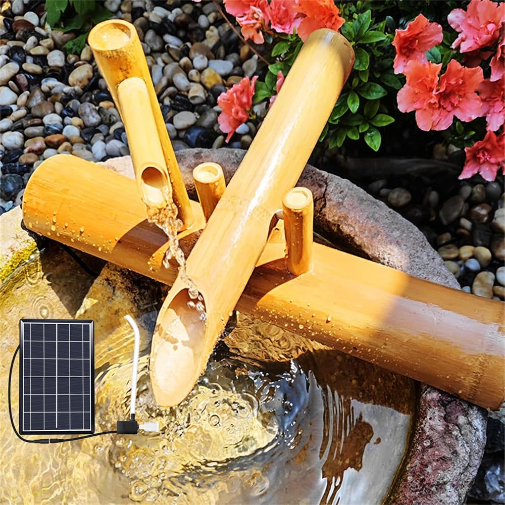 asdchZen Solar Bamboo Fountain With Pump,Outdoor Bamboo Water Fountains,Feng Shui Zen Fountain Bamboo Solar Water Fountain Kit,For Backyard Lawn,70Cm