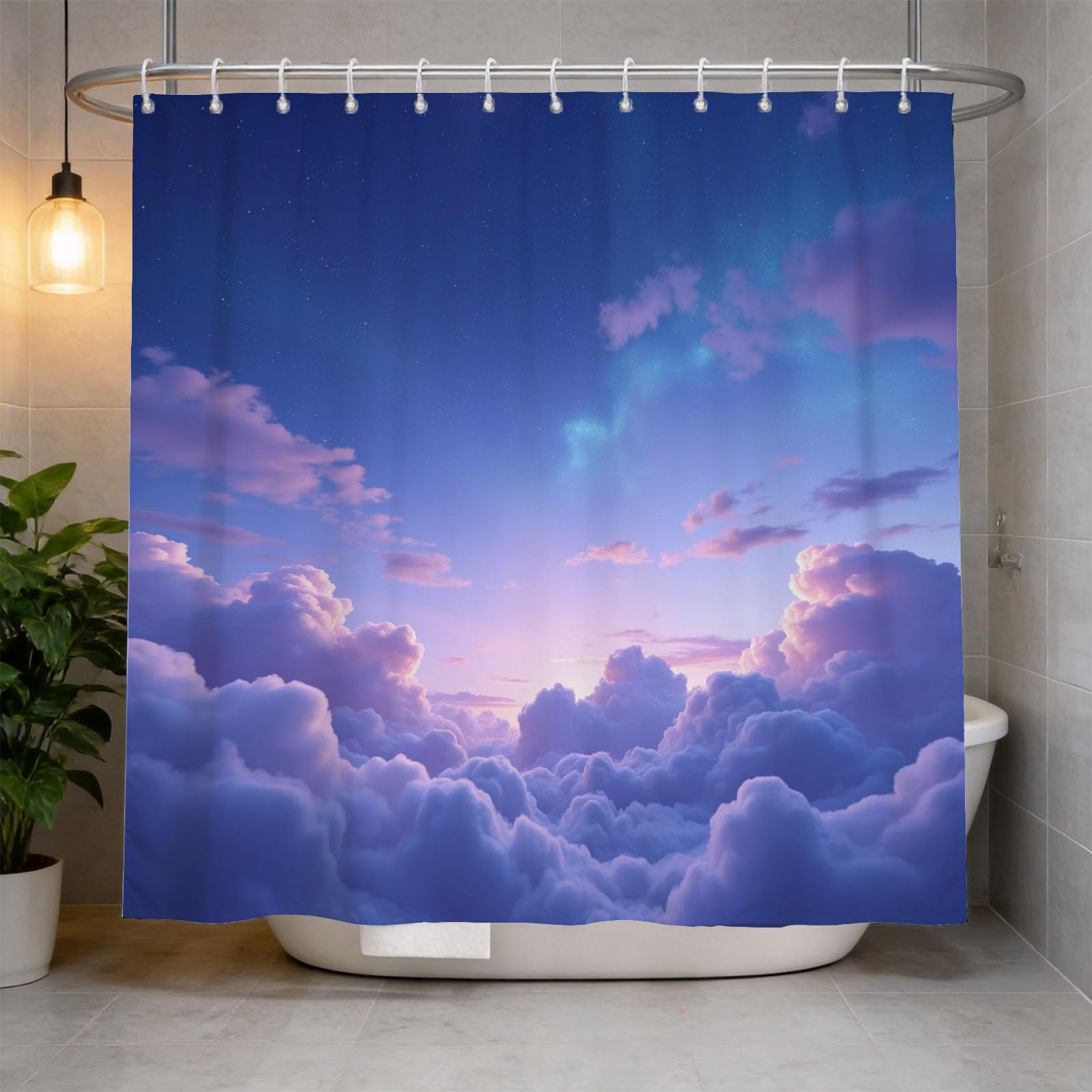 Hongduo 3D Sky Shower Curtain for Stalls Bathtubs Dreamy Bathroom Decor Shower Curtain Set Polyester Fabric Waterproof 200x200cm/79X79 Inch with Hooks