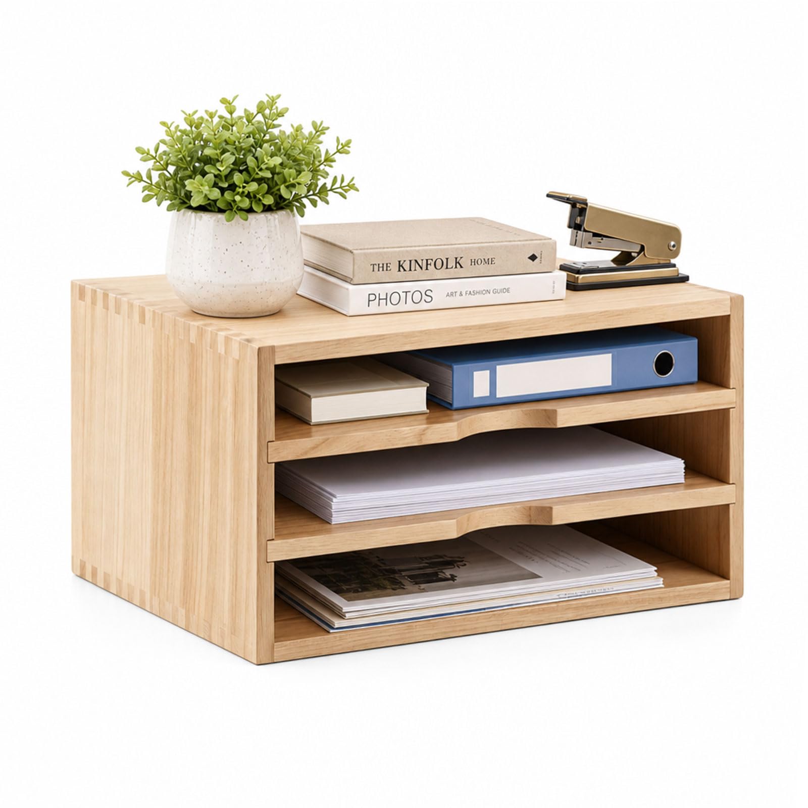 1 PCS Ablage Schreibtisch holz 35×24×18CM, Papierablage Schreibtisch, Dokumentenablage A4 3 Fächer Holz, Desktop Organizer Aktenordner, Schreibtischablage A4, Natürliche Holzfarbe