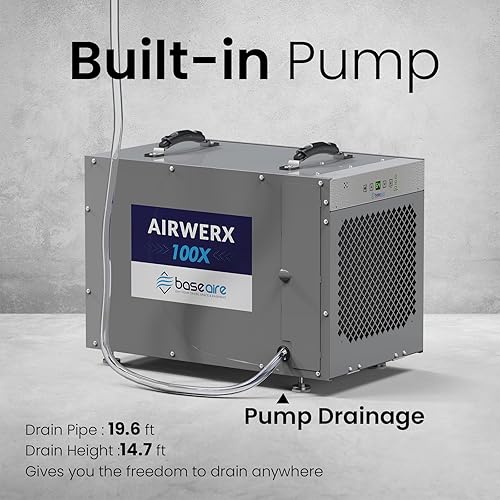 Miniatura 5 de BaseAire - Deshumidificadores de 220 pintas con bomba y manguera de drenaje, deshumidificador comercial para el hogar, garaje y sótano, gran