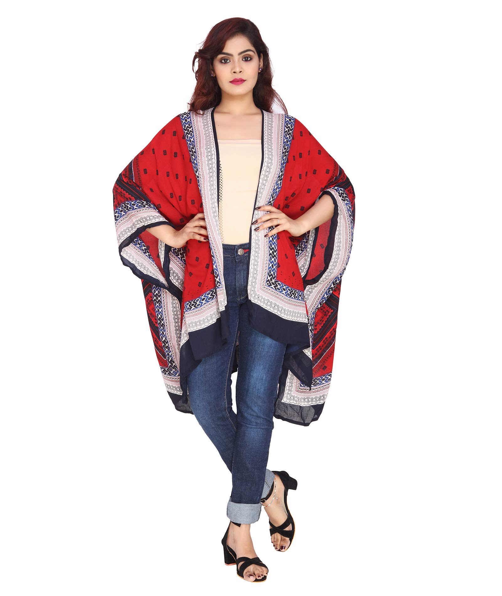 Womens Rayon Printed Coverup (Freesize) Red-image-13