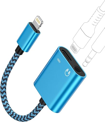 Divisor de auriculares Apple Lightning 2 en 1 para automóvil, certificado MFI Lightning a audio auxiliar de auriculares duales de 0.138 in +