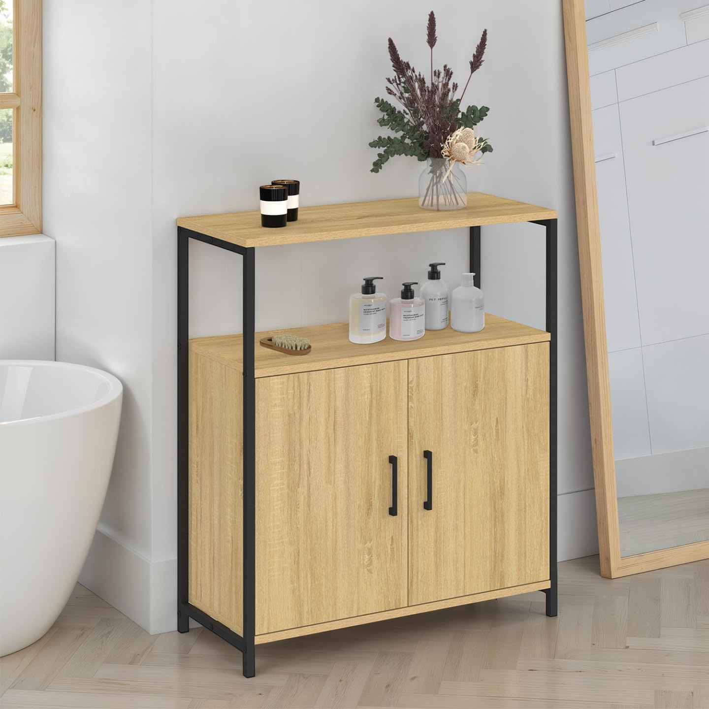 IDMarket Detroit - Aparador auxiliar (1 nicho y 2 puertas, 70 cm) | Diseño industrial