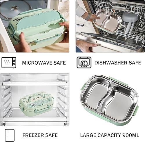 Miniatura 4 de Lonchera Bento de acero inoxidable para adultos, contenedor de almuerzo de metal a prueba de fugas, contenedor de almuerzo portátil con bolsa de