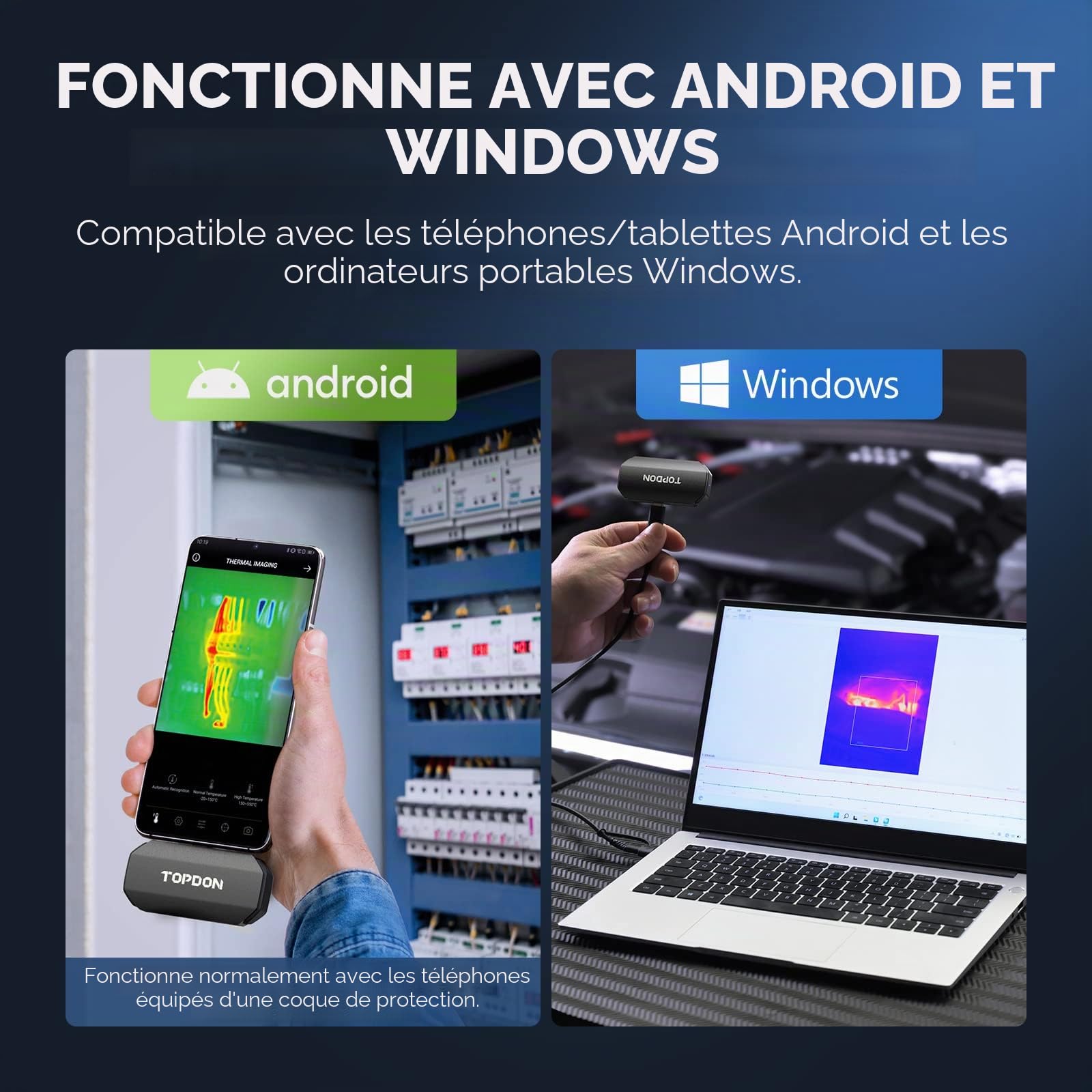 TOPDON Camera Thermique Android TC001 512x384 IR Résolution, Thermique Plage de Température: -20°C à +550°C pour Smartphones et Tablettes Gris