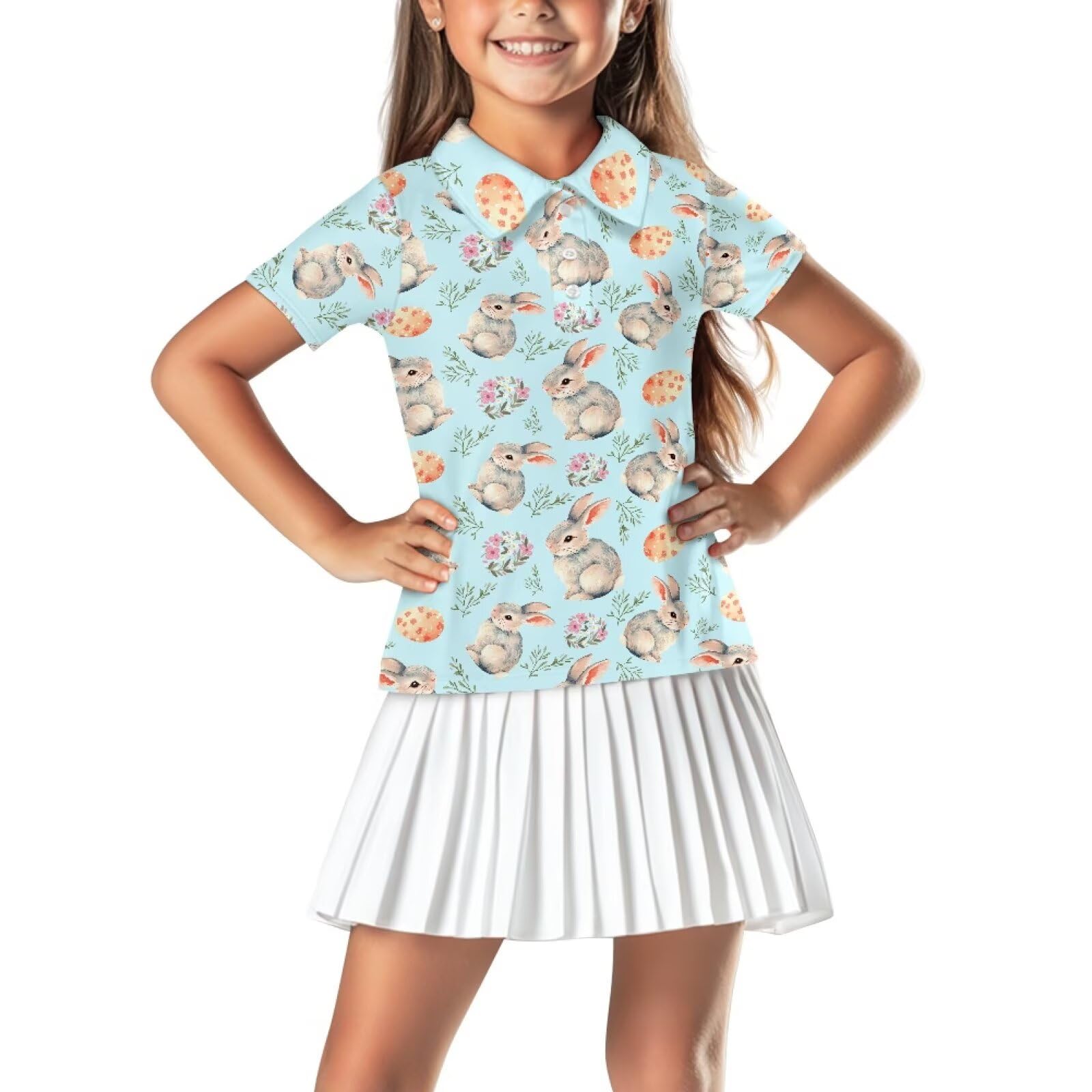 Girls Short Sleeve Golf Shirt 3 Button Up Lapel Collar Tennis Shirts Quick Dry Uniform Athletic Tank Tops for 5-14Y