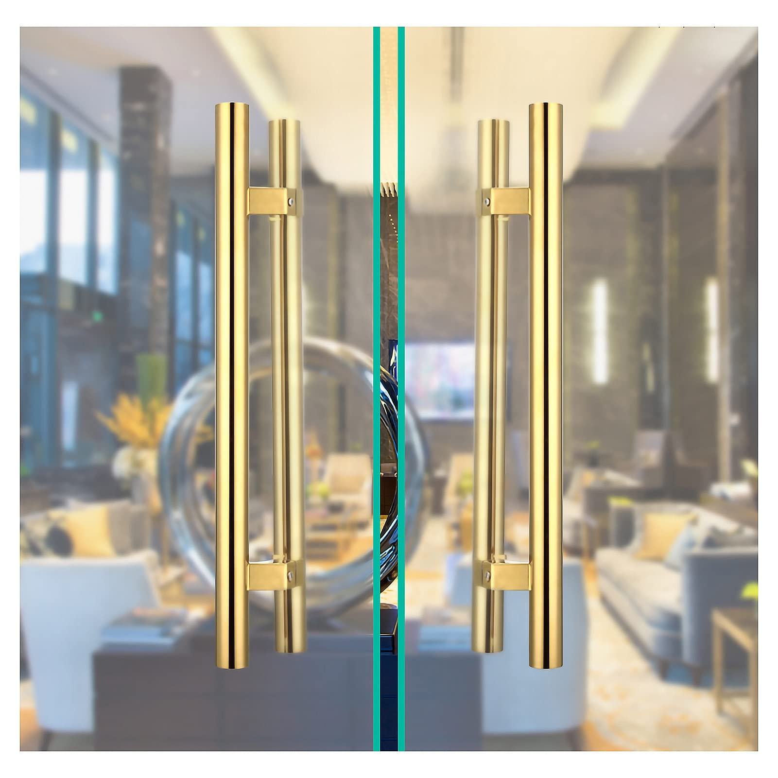 Round Entrance Door Handle, Stainless Steel Push Pull Door Handle/Barn Door Handle/Glass Handles,for Shower Glass,Mall,Titanium Yellow /40,Yellow-L:60cm(23.6,Yellow-L:60cm(23.6in)/40cm(15.7in)
