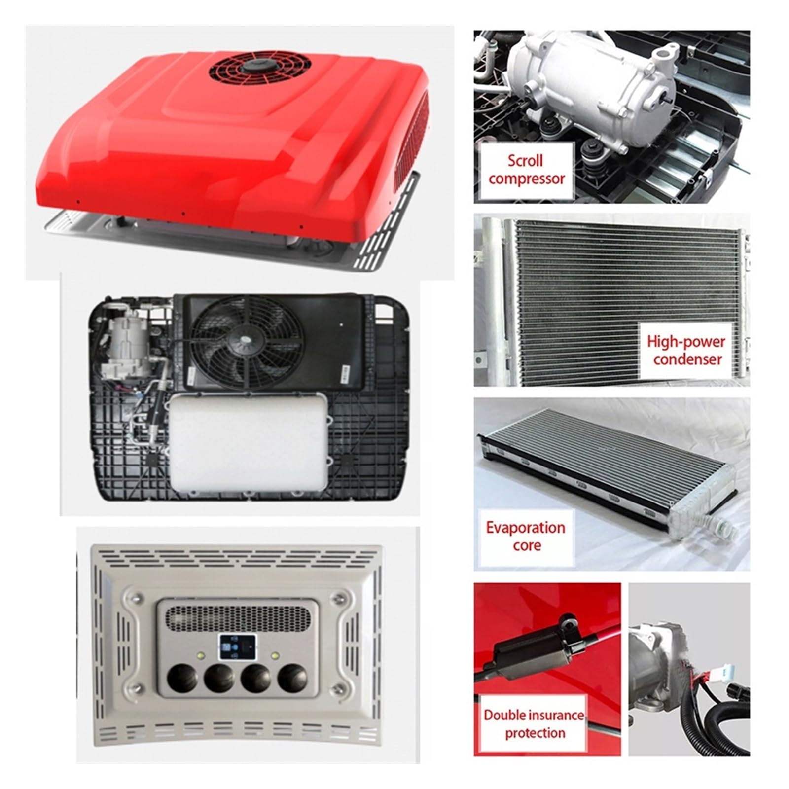 Dc 12V24V zasilacz ciężka ciężarówka Turbo sprężarka inwerterowa samochód elektryczny RV autobus Parking klimatyzator 12v 2kw chłodnica,Cicha praca(Red DC12V)