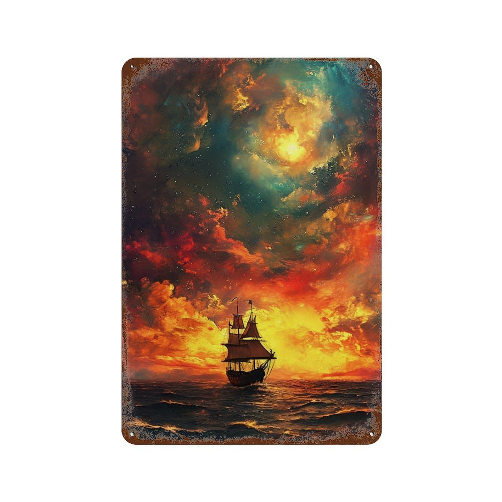 Galactic Voyage Aesthetic Artwork Decorative Tin Sign 11.8"x7.9", Industrial Home Decor for Garage, Pub Or Kitchen