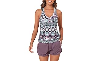 Premium Womens Tankini Bathing Suit with Tummy Control and Sporty Pockets