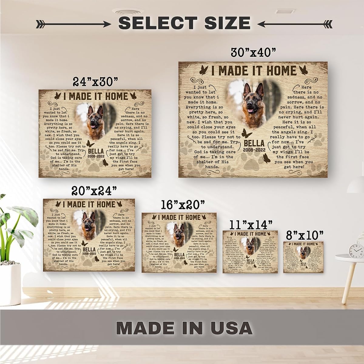 Pet Memorial Gifts For Dogs - Dog Memorial Picture Frame - Gift For Pet Loss - Pet Bereavement Gift - I Made It Home Poem -Memorial Canvas - Ready To Hang