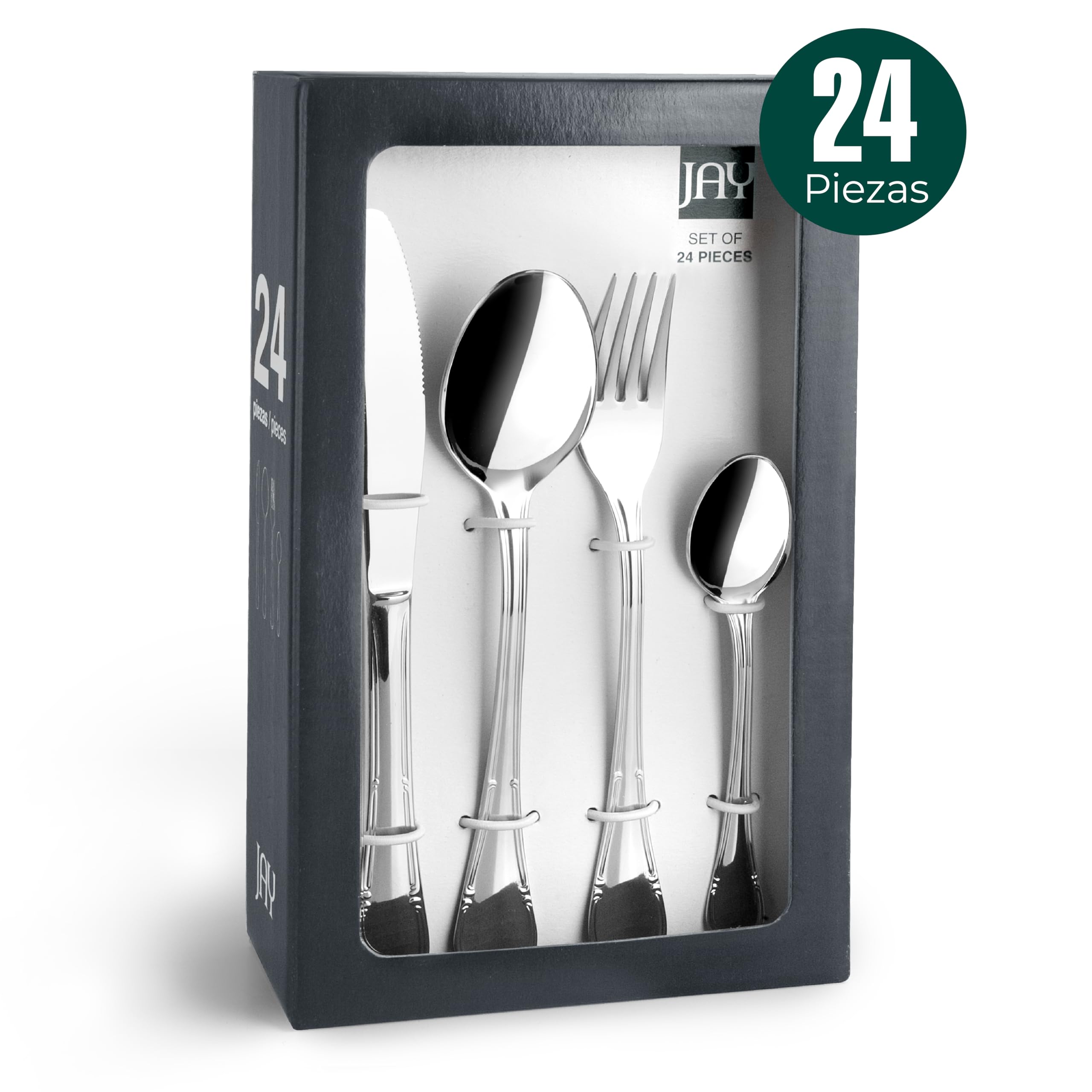 Lacor - JAY - 16045524 - Juego de Cubiertos para 6 Personas, Pack 24 | En acero inox 18/10, para un uso práctico y profesional en cocina; apto para lavavajillas, práctico y fácil de guardar