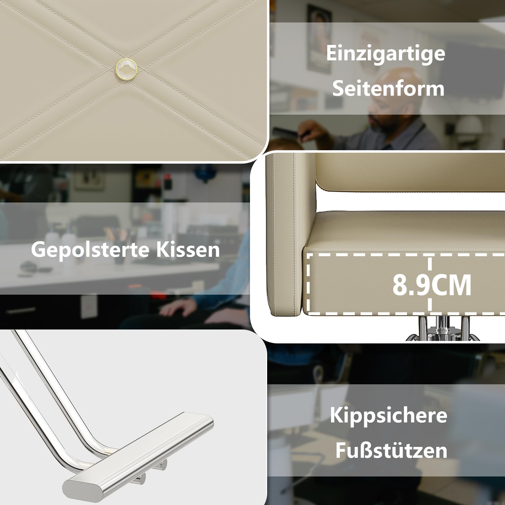 Quadratischer Friseurstuhl 360 Grad drehbar Beige