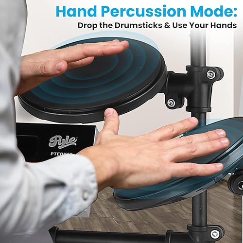 Miniatura 4 de Pyle Juego de batería electrónica, portátil, potente kit con máquina para principiantes, almohadillas sensibles al tacto, conexión a la computadora
