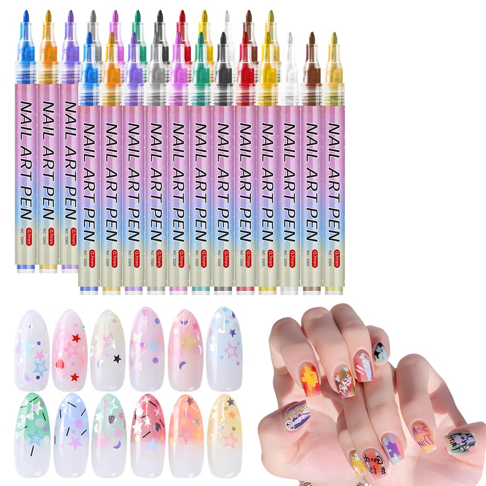 12-Color Nail Art Pens, Quick-Dry Fine-Tip Nail Polish Markers