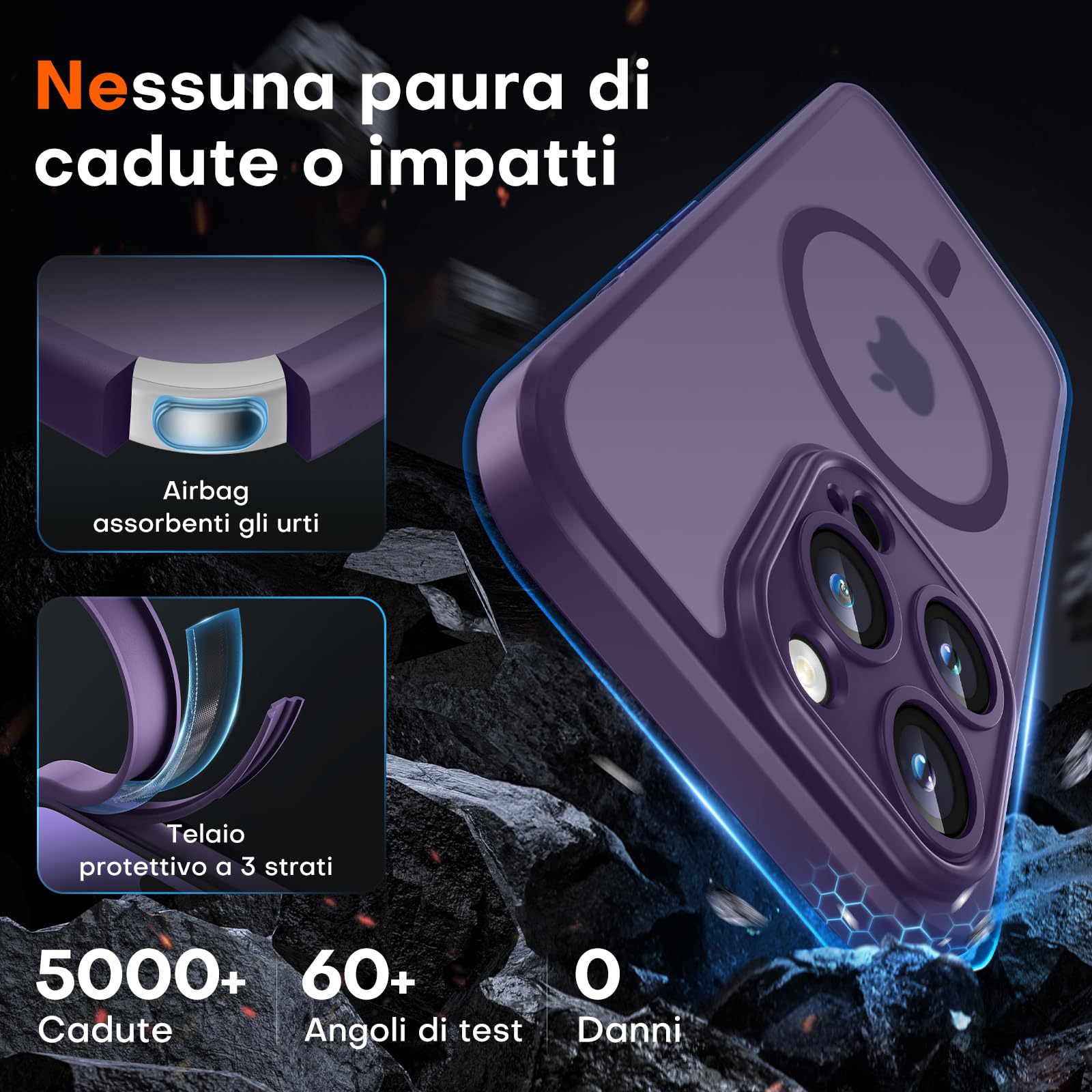 TOCOL Cover Magnetica per iPhone 14 Pro 6,1 Pollic, Compatibile con MagSafe, Protezione Fotocamera Integrata, Custodia Antiurto Traslucida Opaca, Viola Intenso