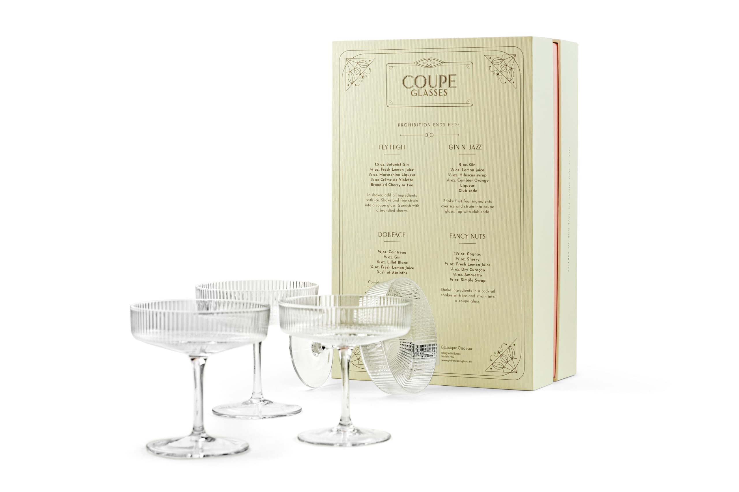 Copas Clásicas Art Déco Coupé | Juego de 4 | 200 ml | Cristalería Clásica para Cócteles, Champán, Martini, Manhattan, Cosmopolitan | Copas de Champán con Platillo de Cristal Acanalado