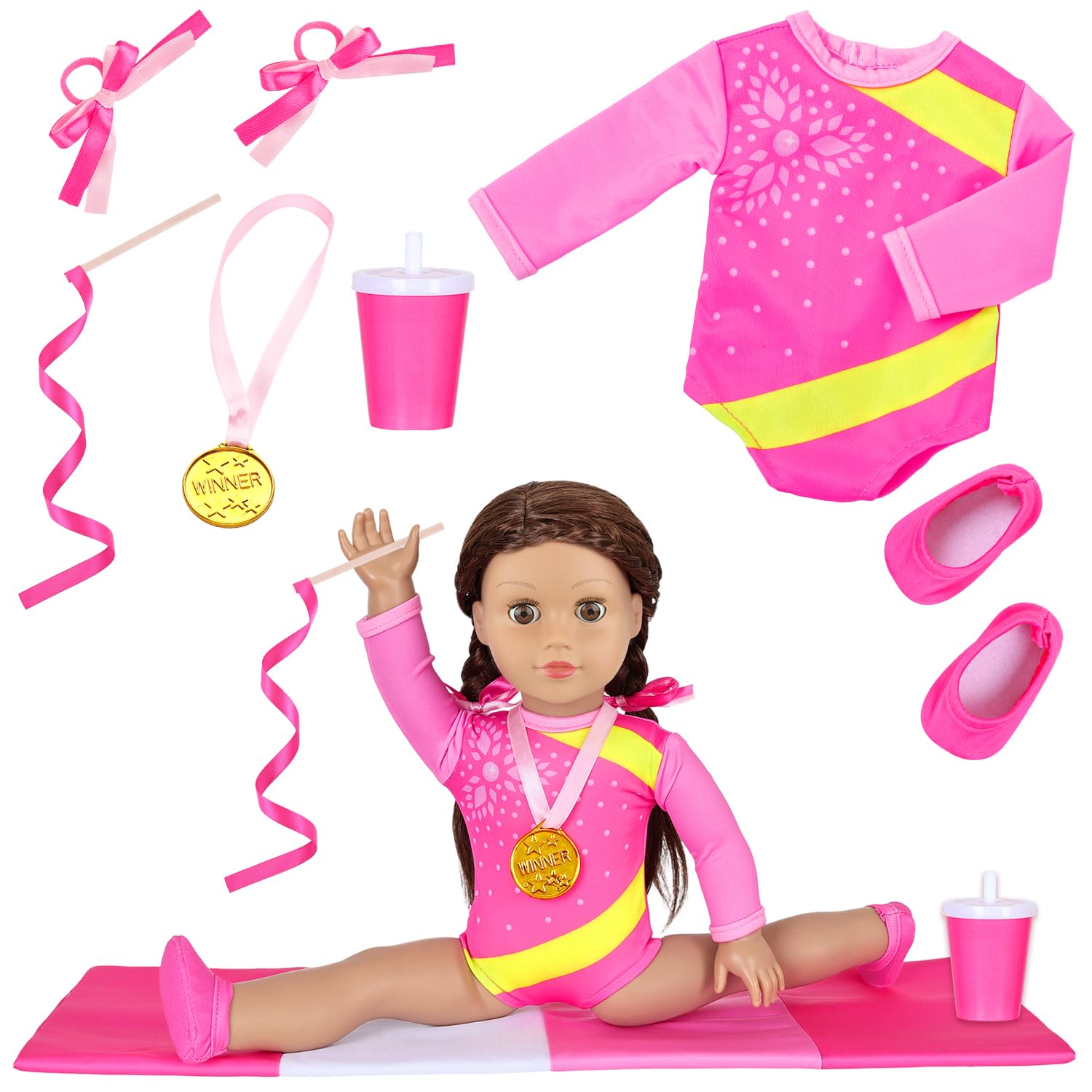 ZITA ELEMENT 18 Inch Doll Clothes and Accessories-Olympic Gymnastics Sports Set, 8 Pack Girl Doll Clothes Gymnastics Training Oufits for Play, No Doll