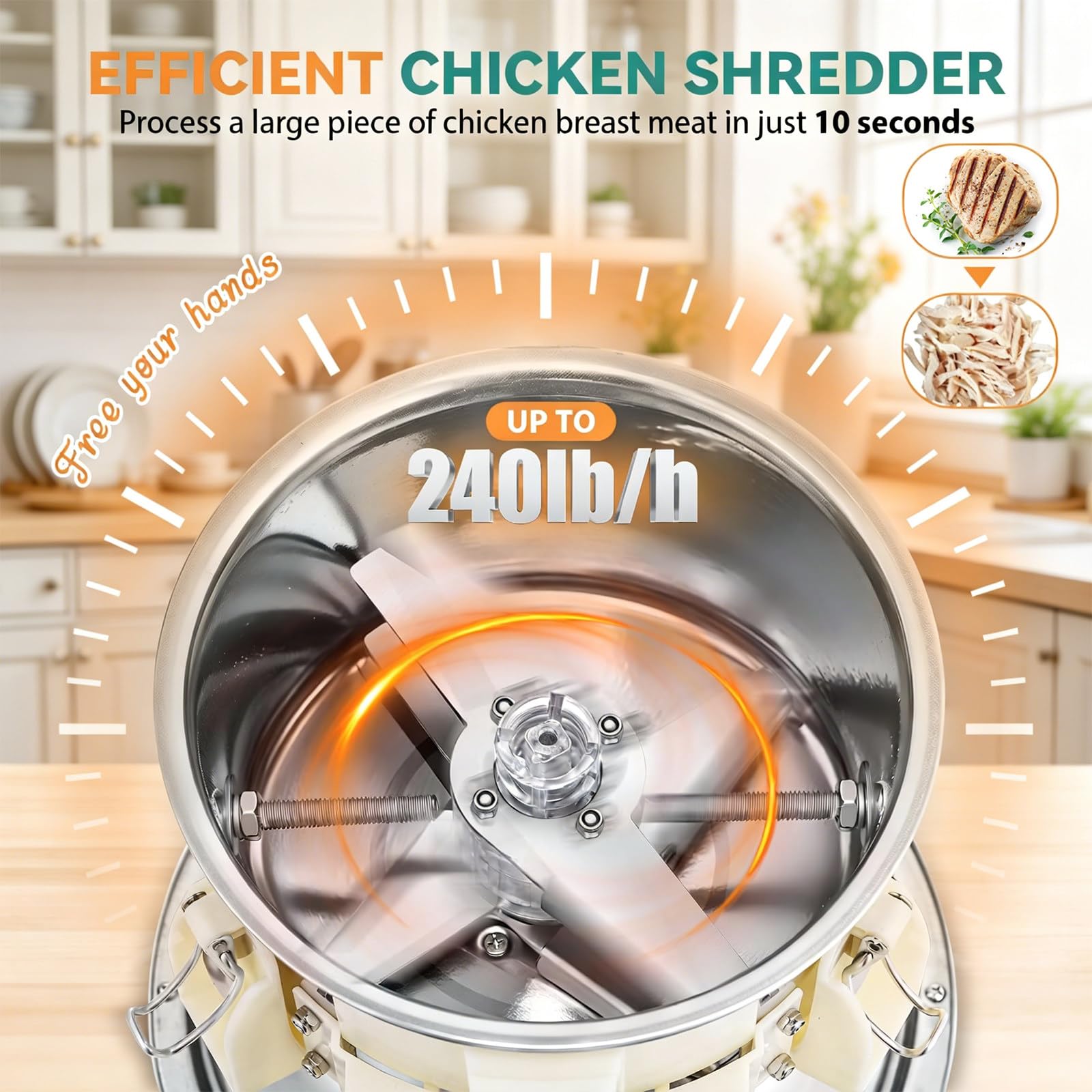 Máquina trituradora de carne – Equipo eléctrico de trituración de alimentos para pollo y cerdo, capacidad de 180 W, 240 libras/h, perfecto para uso doméstico y de cocina de restaurante
