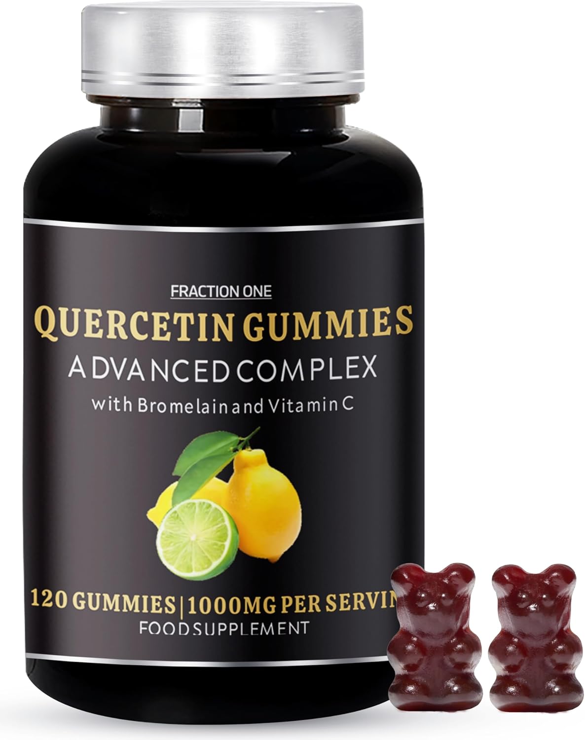 Fraction One Quercetin Gummies – 120 Gummies – 1000 mg per Serving, Enhanced with Bromelain and Vitamin C – Antioxidant Quercetin Supplement for Immune Support – Sugar Free & Vegan – 60 Days Supply