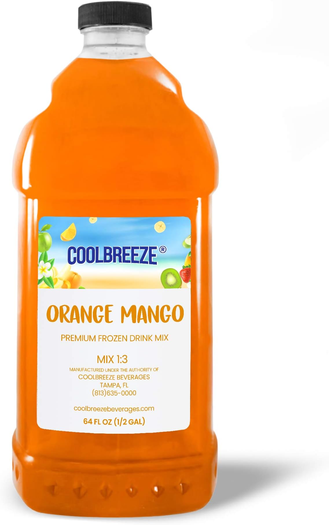 Coolbreeze Orange Mango Frozen Drink Machine Slush Mix - Ready to Use Frozen Slushie Flavor Syrup - 1/2 Gallon Bottle
