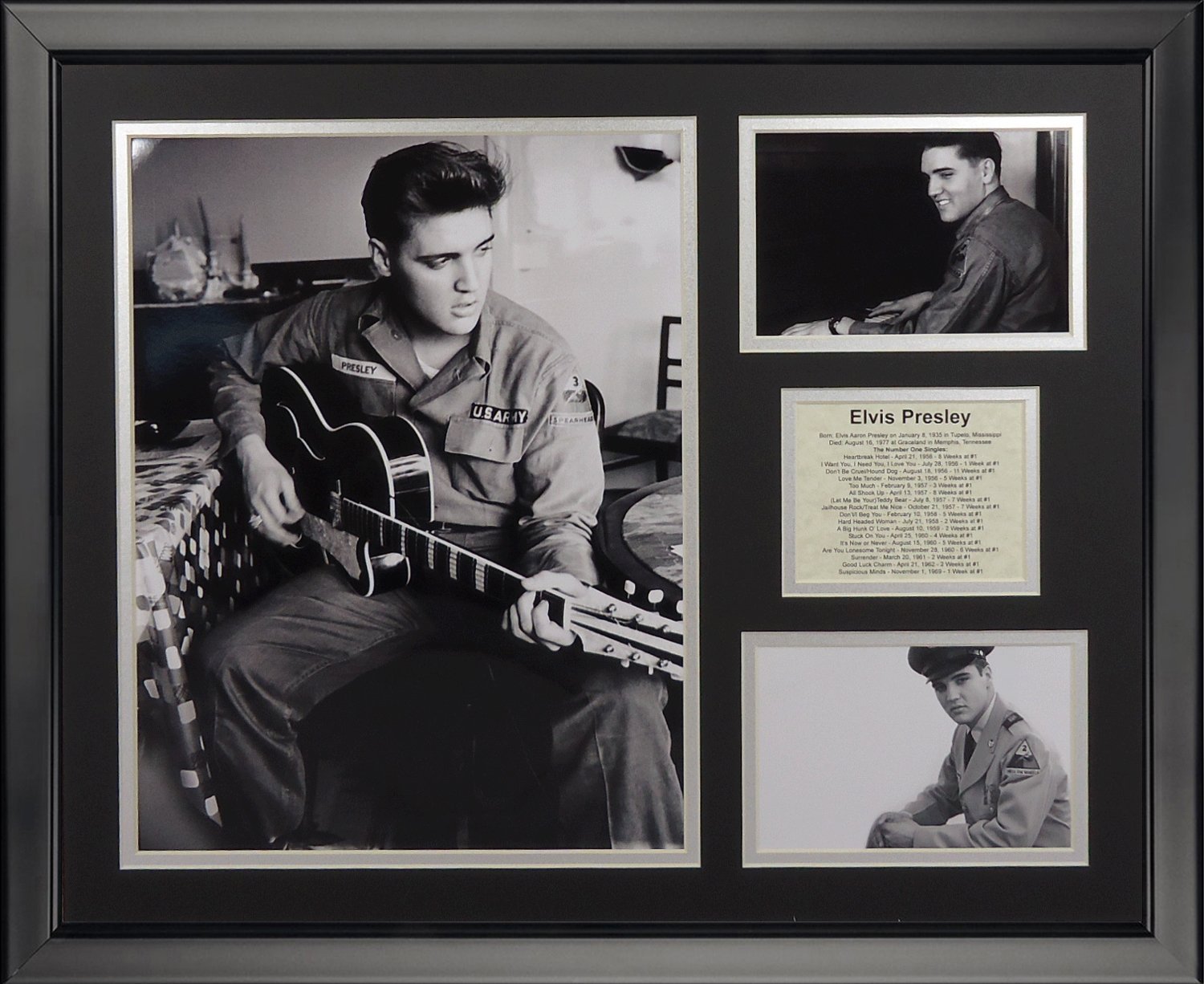 Legends Never Die Elvis Presley Soldier Black and White Framed Photo Collage, 16