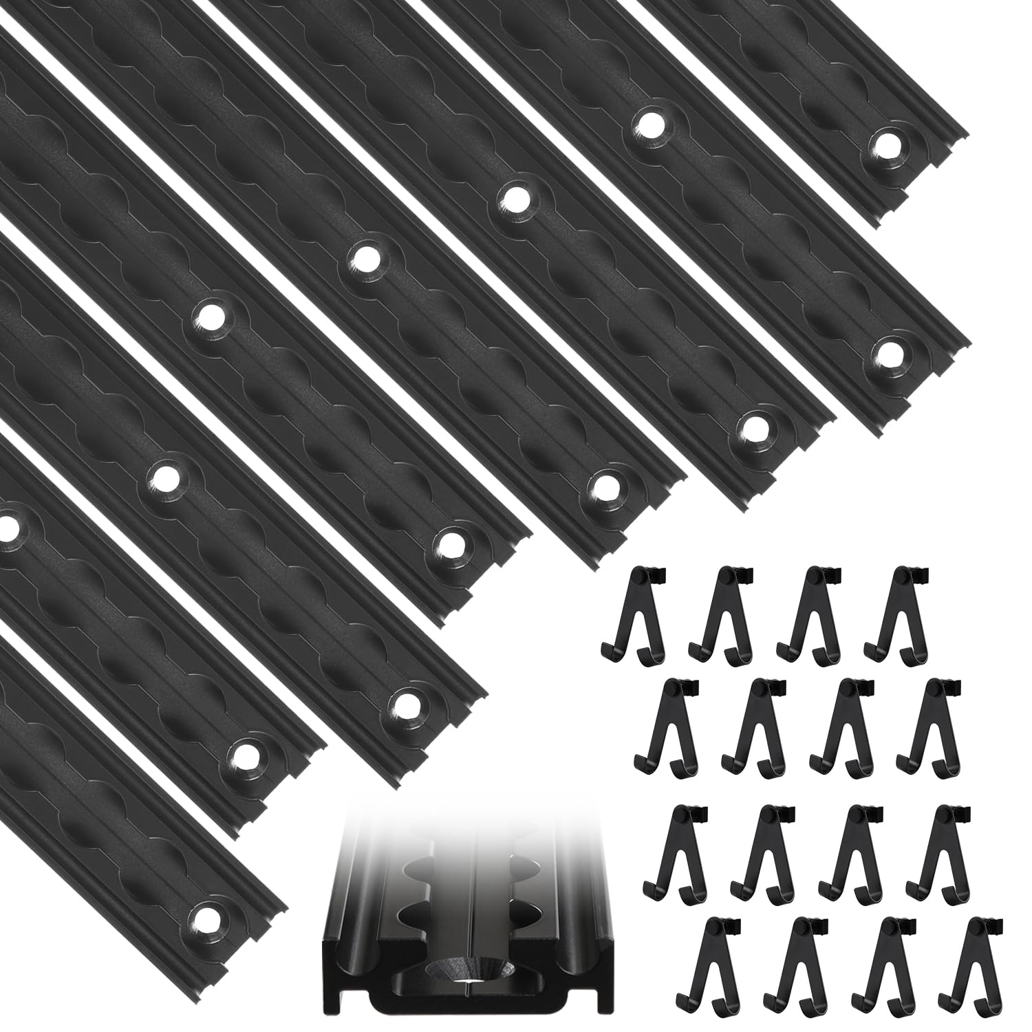 Set di Guide per Cinghia di Carico in Alluminio 8X 1M, Guide di Fissaggio in Alluminio con 8 Ganci Doppi, Nero, Guide per Cinghia di Carico con Anello, per Rimorchi, Auto, Camion, Camper