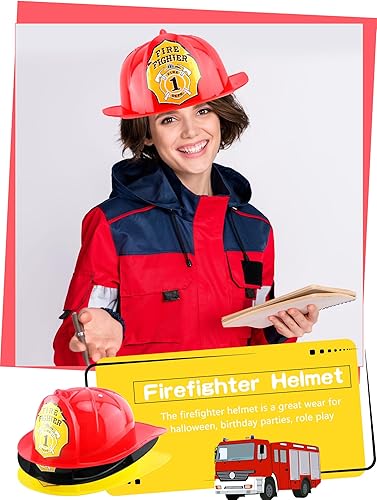 Miniatura 5 de Restroma Paquete de 4 sombreros de bombero de plástico para niños, casco de bombero con correa de ajuste para niños y niñas