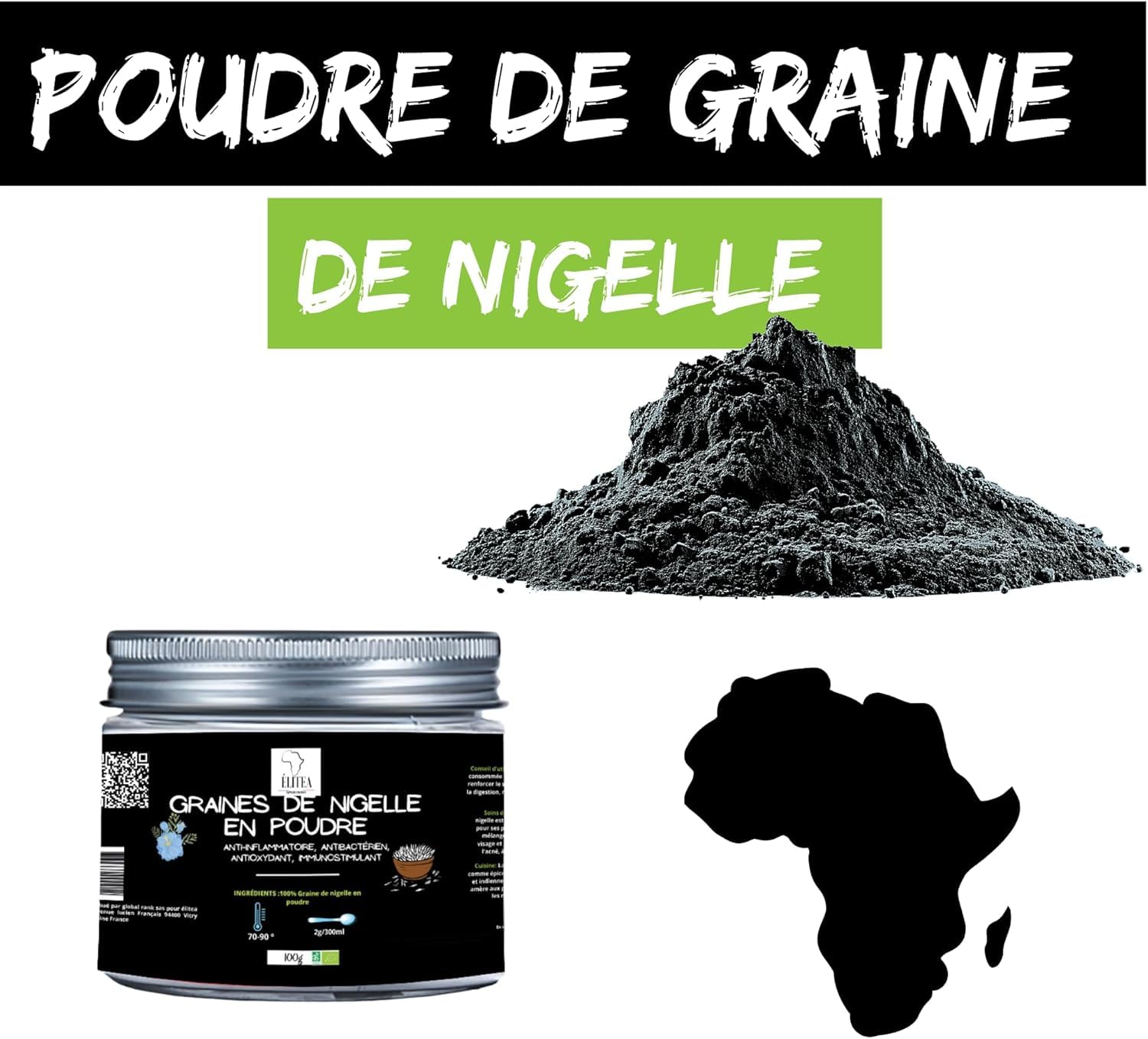 2X Poudre de graine de Nigelle Pure et de Qualité Supérieure Sans Additifs Cumin Noir Graines Moulues 100g Cuisine Cosmétique Bien-être Infusion Smoothie Superaliment DIY D'Origine Naturelle Vegan